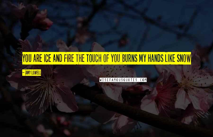 Amy Lowell Quotes: You are ice and fire The touch of you burns my hands like snow