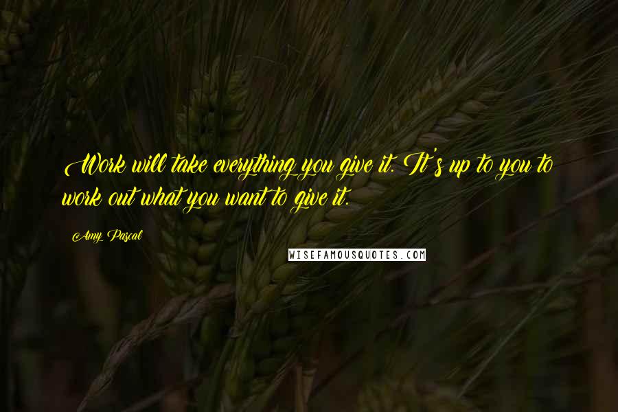 Amy Pascal Quotes: Work will take everything you give it. It's up to you to work out what you want to give it.