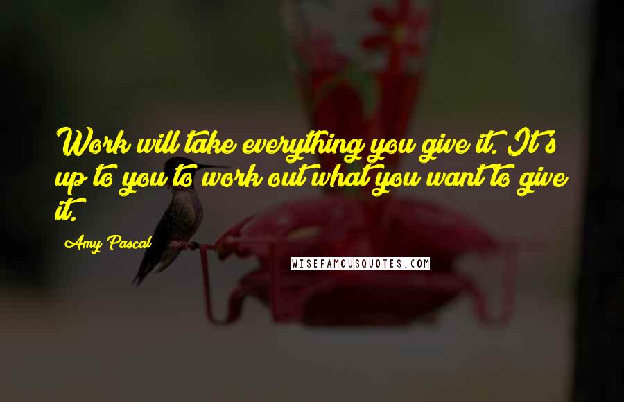 Amy Pascal Quotes: Work will take everything you give it. It's up to you to work out what you want to give it.