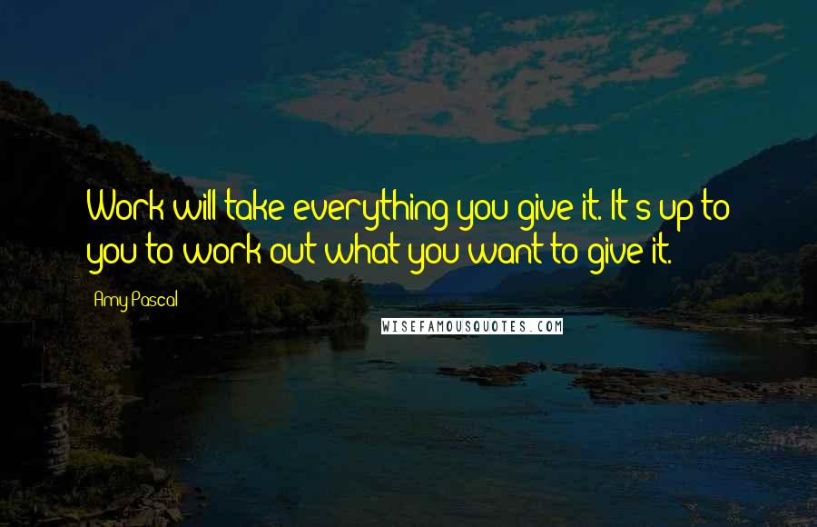 Amy Pascal Quotes: Work will take everything you give it. It's up to you to work out what you want to give it.