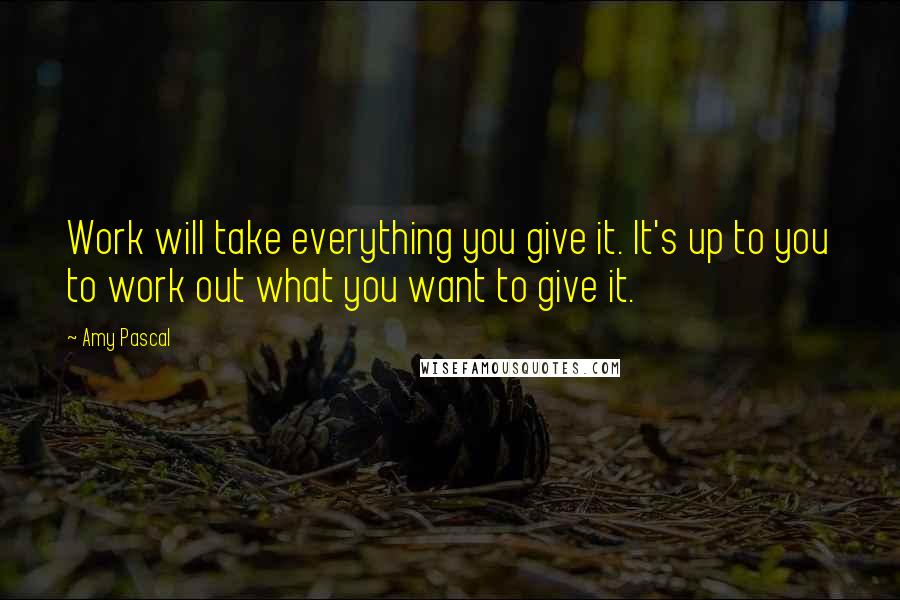 Amy Pascal Quotes: Work will take everything you give it. It's up to you to work out what you want to give it.