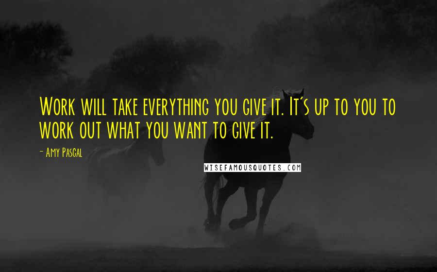 Amy Pascal Quotes: Work will take everything you give it. It's up to you to work out what you want to give it.