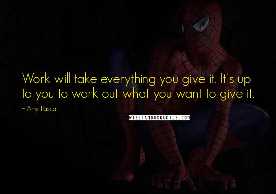 Amy Pascal Quotes: Work will take everything you give it. It's up to you to work out what you want to give it.