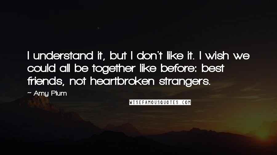 Amy Plum Quotes: I understand it, but I don't like it. I wish we could all be together like before: best friends, not heartbroken strangers.