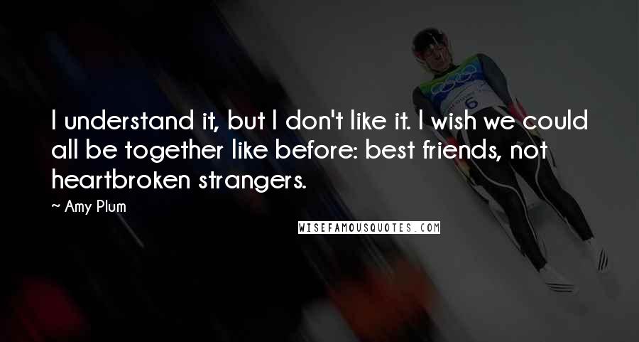 Amy Plum Quotes: I understand it, but I don't like it. I wish we could all be together like before: best friends, not heartbroken strangers.