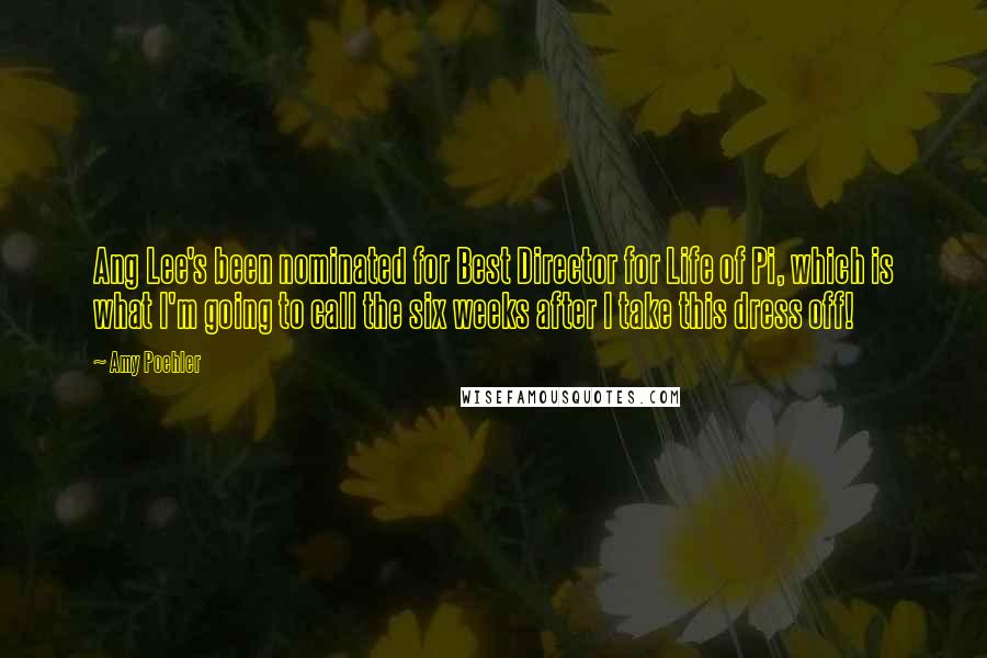 Amy Poehler Quotes: Ang Lee's been nominated for Best Director for Life of Pi, which is what I'm going to call the six weeks after I take this dress off!