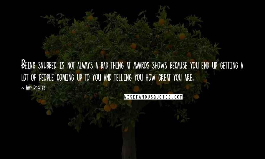 Amy Poehler Quotes: Being snubbed is not always a bad thing at awards shows because you end up getting a lot of people coming up to you and telling you how great you are.