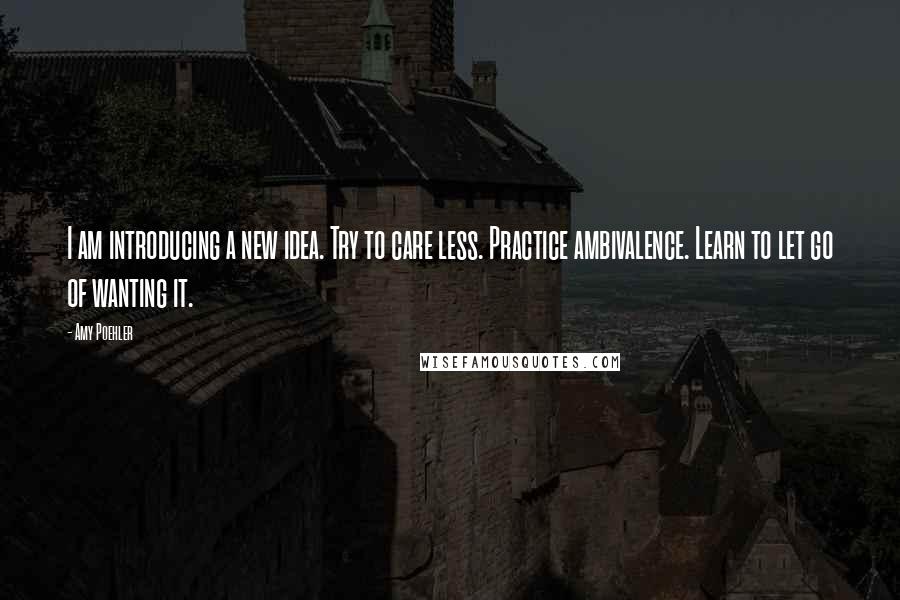 Amy Poehler Quotes: I am introducing a new idea. Try to care less. Practice ambivalence. Learn to let go of wanting it.