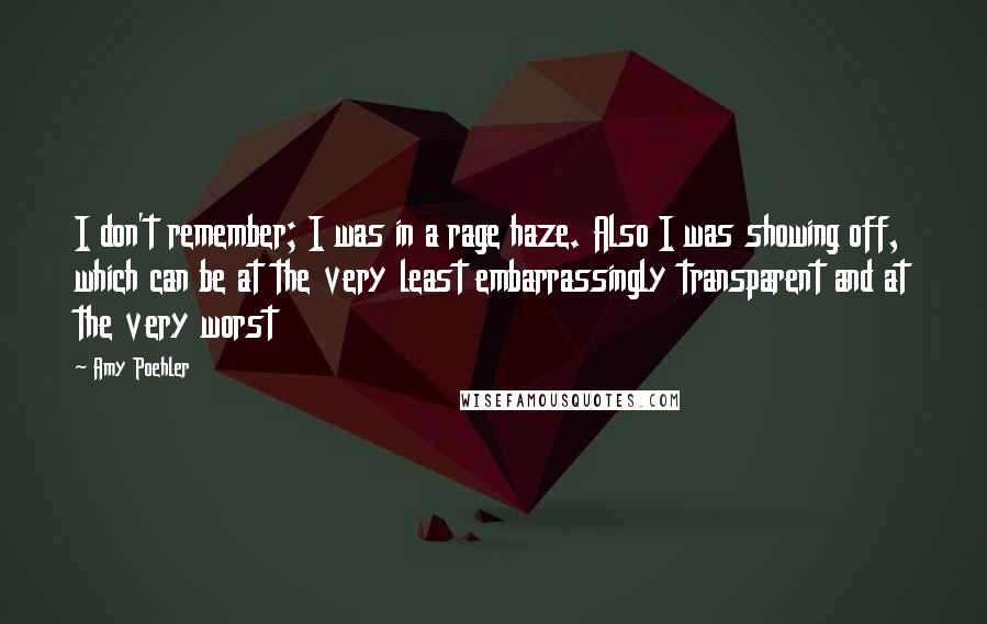 Amy Poehler Quotes: I don't remember; I was in a rage haze. Also I was showing off, which can be at the very least embarrassingly transparent and at the very worst