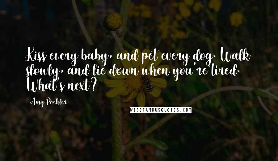 Amy Poehler Quotes: Kiss every baby, and pet every dog. Walk slowly, and lie down when you're tired. What's next?