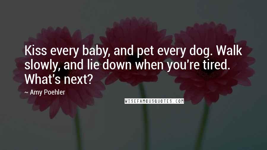 Amy Poehler Quotes: Kiss every baby, and pet every dog. Walk slowly, and lie down when you're tired. What's next?