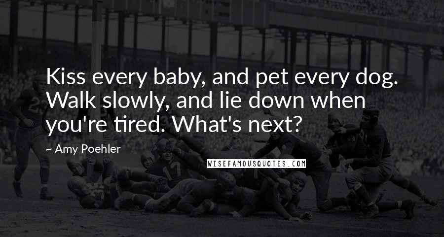 Amy Poehler Quotes: Kiss every baby, and pet every dog. Walk slowly, and lie down when you're tired. What's next?