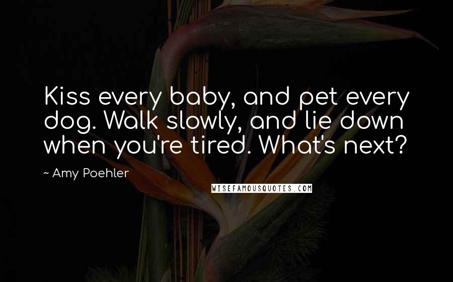 Amy Poehler Quotes: Kiss every baby, and pet every dog. Walk slowly, and lie down when you're tired. What's next?