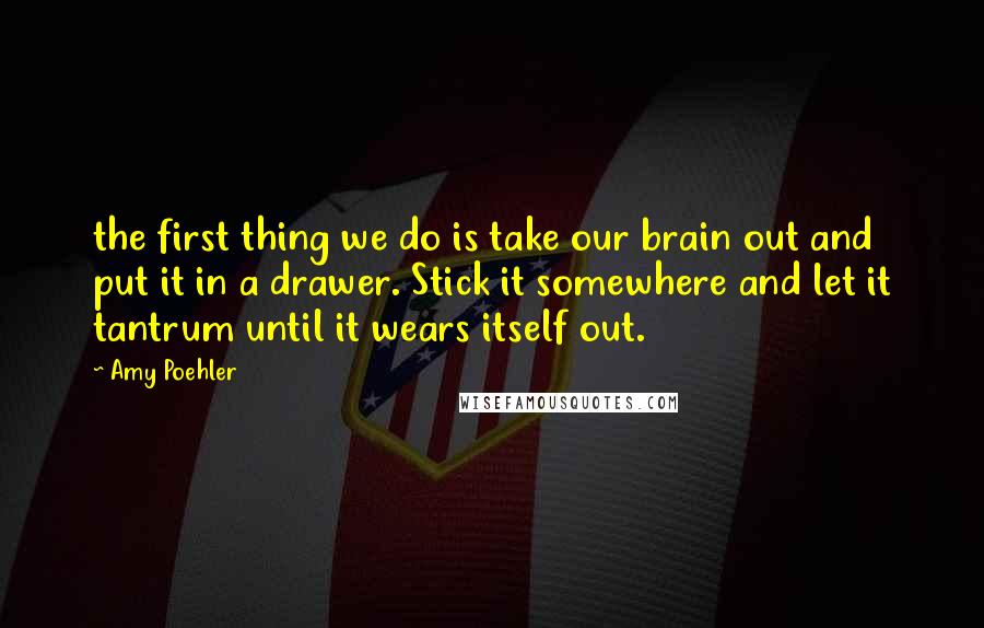 Amy Poehler Quotes: the first thing we do is take our brain out and put it in a drawer. Stick it somewhere and let it tantrum until it wears itself out.