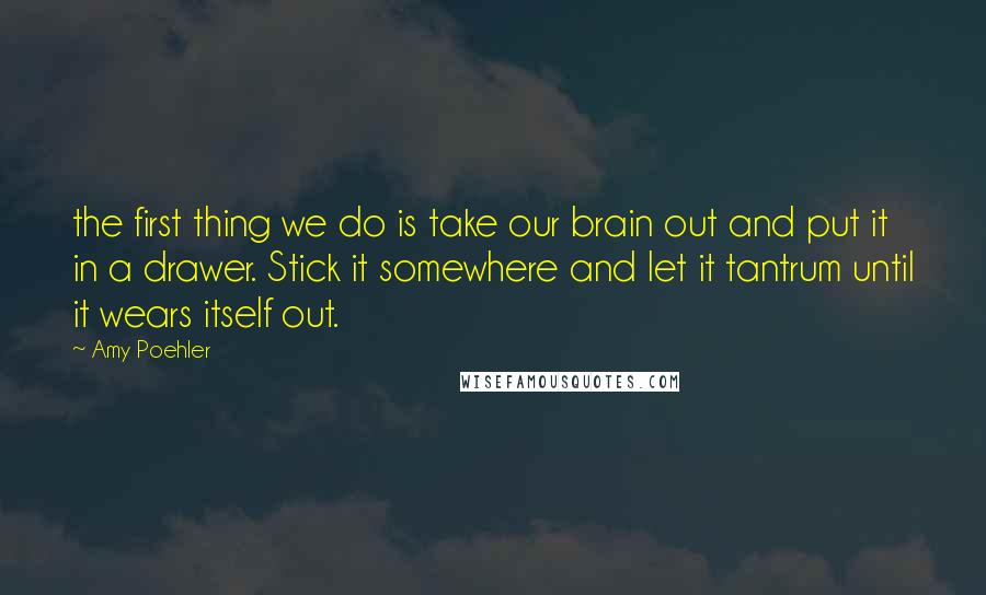 Amy Poehler Quotes: the first thing we do is take our brain out and put it in a drawer. Stick it somewhere and let it tantrum until it wears itself out.