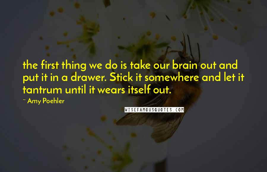 Amy Poehler Quotes: the first thing we do is take our brain out and put it in a drawer. Stick it somewhere and let it tantrum until it wears itself out.