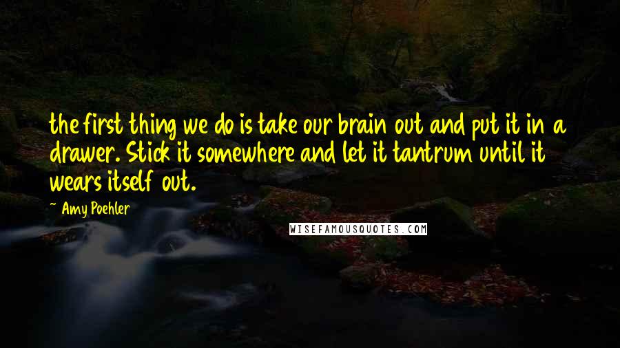 Amy Poehler Quotes: the first thing we do is take our brain out and put it in a drawer. Stick it somewhere and let it tantrum until it wears itself out.