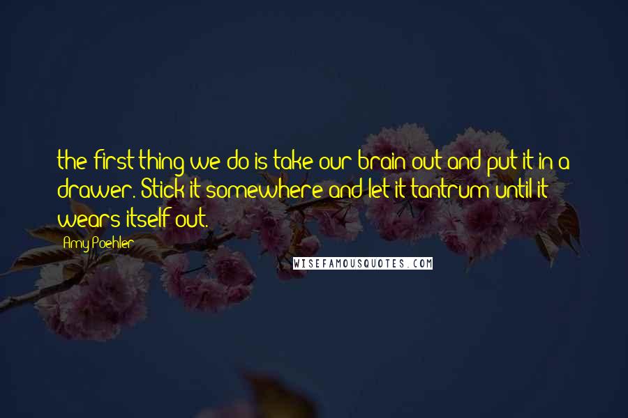 Amy Poehler Quotes: the first thing we do is take our brain out and put it in a drawer. Stick it somewhere and let it tantrum until it wears itself out.