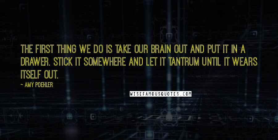 Amy Poehler Quotes: the first thing we do is take our brain out and put it in a drawer. Stick it somewhere and let it tantrum until it wears itself out.