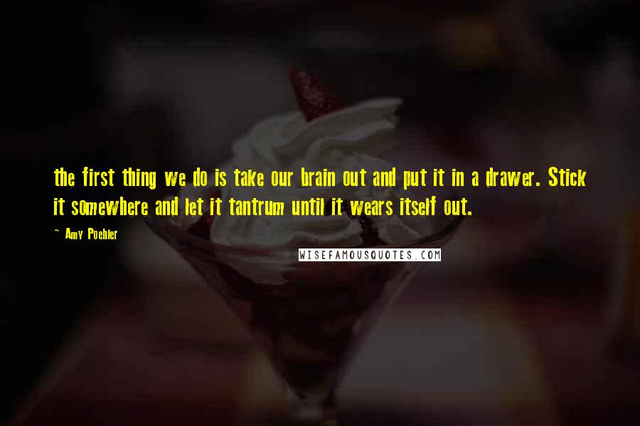 Amy Poehler Quotes: the first thing we do is take our brain out and put it in a drawer. Stick it somewhere and let it tantrum until it wears itself out.