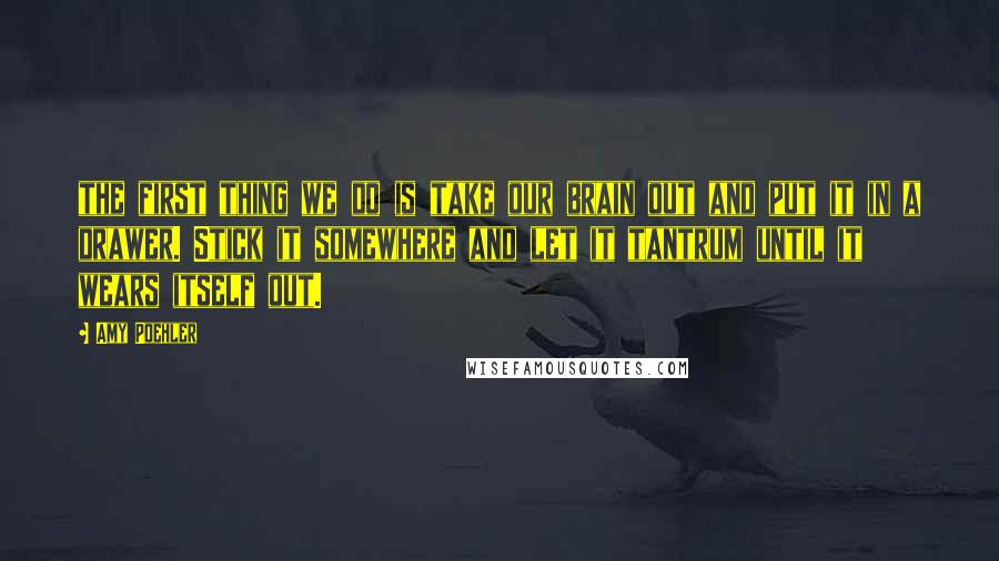 Amy Poehler Quotes: the first thing we do is take our brain out and put it in a drawer. Stick it somewhere and let it tantrum until it wears itself out.