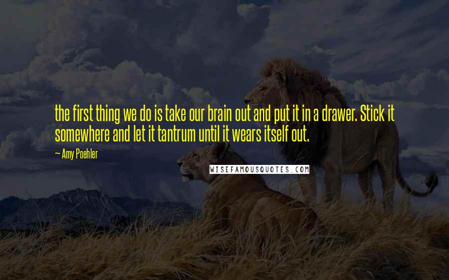 Amy Poehler Quotes: the first thing we do is take our brain out and put it in a drawer. Stick it somewhere and let it tantrum until it wears itself out.