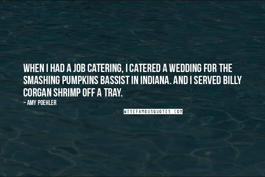 Amy Poehler Quotes: When I had a job catering, I catered a wedding for the Smashing Pumpkins bassist in Indiana. And I served Billy Corgan shrimp off a tray.