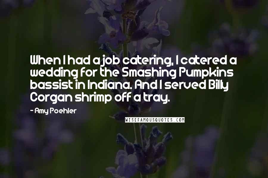 Amy Poehler Quotes: When I had a job catering, I catered a wedding for the Smashing Pumpkins bassist in Indiana. And I served Billy Corgan shrimp off a tray.