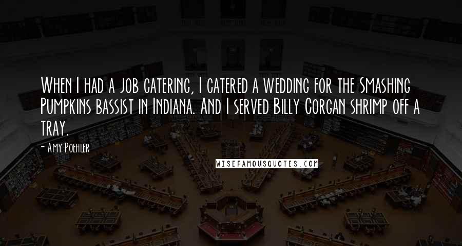 Amy Poehler Quotes: When I had a job catering, I catered a wedding for the Smashing Pumpkins bassist in Indiana. And I served Billy Corgan shrimp off a tray.