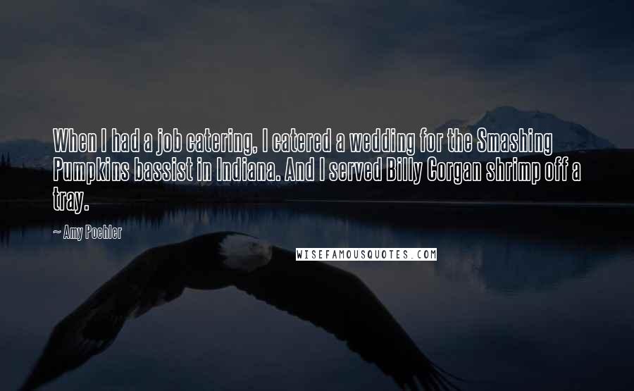 Amy Poehler Quotes: When I had a job catering, I catered a wedding for the Smashing Pumpkins bassist in Indiana. And I served Billy Corgan shrimp off a tray.