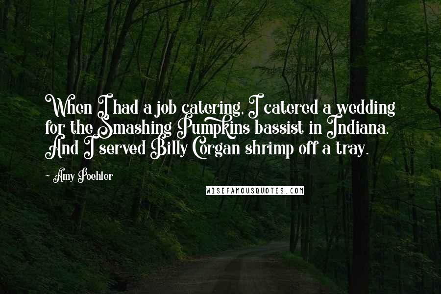 Amy Poehler Quotes: When I had a job catering, I catered a wedding for the Smashing Pumpkins bassist in Indiana. And I served Billy Corgan shrimp off a tray.