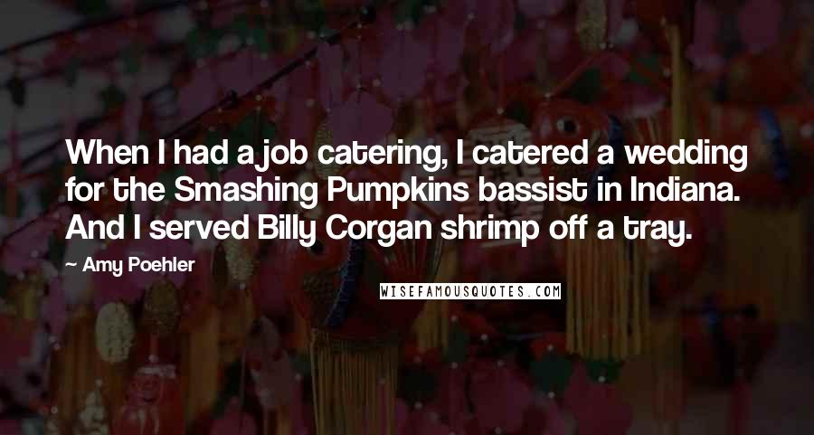 Amy Poehler Quotes: When I had a job catering, I catered a wedding for the Smashing Pumpkins bassist in Indiana. And I served Billy Corgan shrimp off a tray.