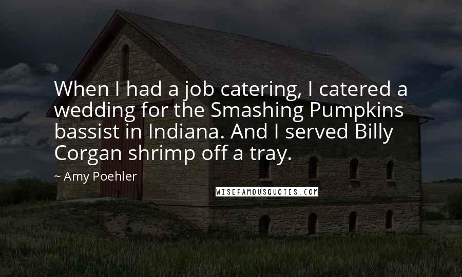 Amy Poehler Quotes: When I had a job catering, I catered a wedding for the Smashing Pumpkins bassist in Indiana. And I served Billy Corgan shrimp off a tray.