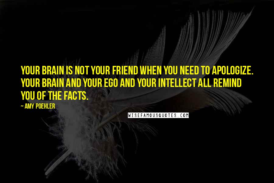 Amy Poehler Quotes: Your brain is not your friend when you need to apologize. Your brain and your ego and your intellect all remind you of the facts.