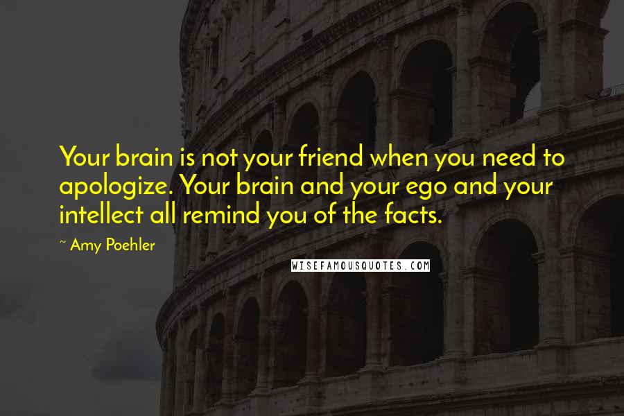 Amy Poehler Quotes: Your brain is not your friend when you need to apologize. Your brain and your ego and your intellect all remind you of the facts.