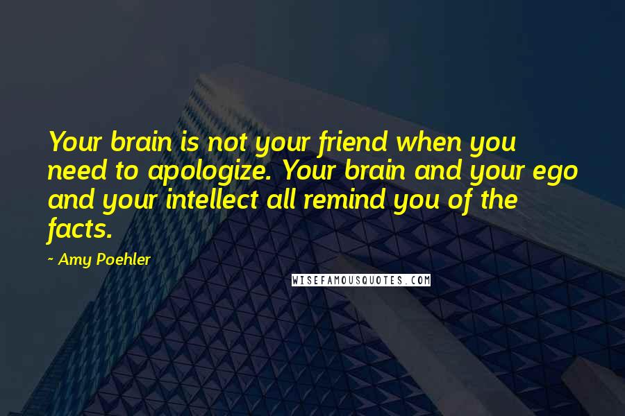 Amy Poehler Quotes: Your brain is not your friend when you need to apologize. Your brain and your ego and your intellect all remind you of the facts.