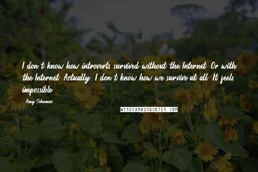 Amy Schumer Quotes: I don't know how introverts survived without the Internet. Or with the Internet. Actually, I don't know how we survive at all. It feels impossible.