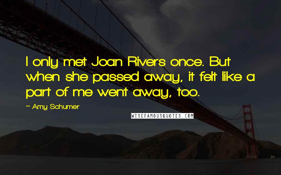 Amy Schumer Quotes: I only met Joan Rivers once. But when she passed away, it felt like a part of me went away, too.