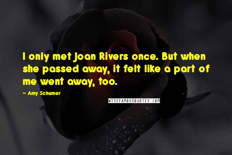 Amy Schumer Quotes: I only met Joan Rivers once. But when she passed away, it felt like a part of me went away, too.