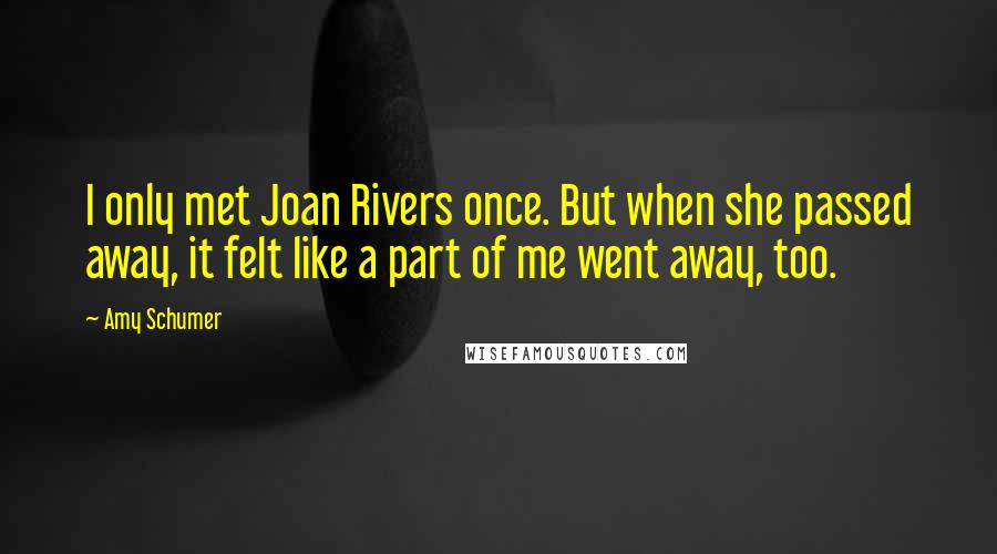 Amy Schumer Quotes: I only met Joan Rivers once. But when she passed away, it felt like a part of me went away, too.