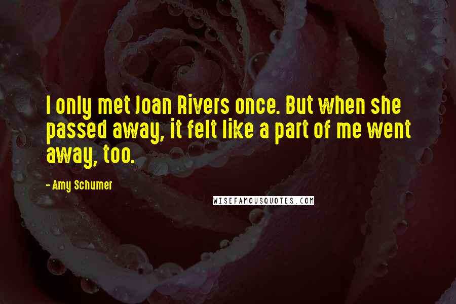 Amy Schumer Quotes: I only met Joan Rivers once. But when she passed away, it felt like a part of me went away, too.