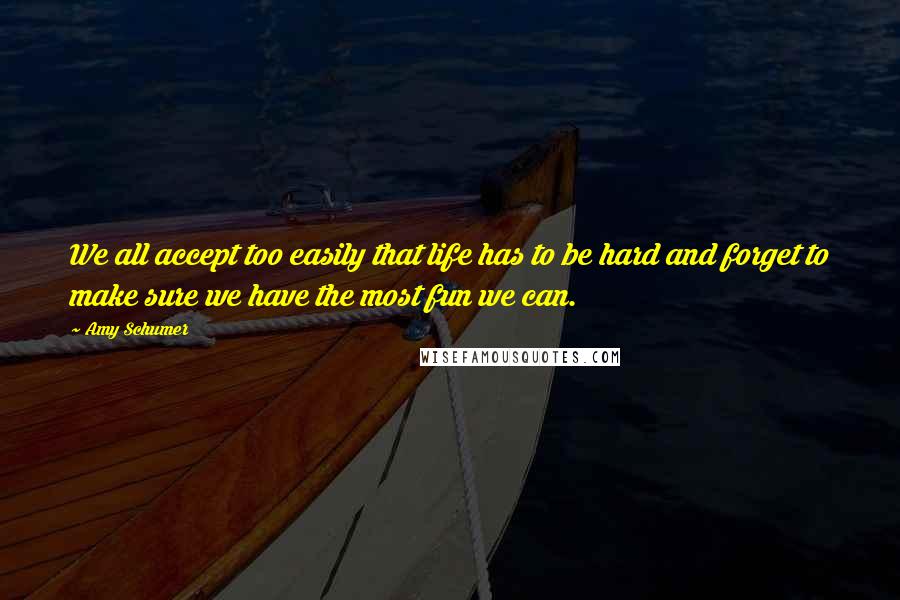 Amy Schumer Quotes: We all accept too easily that life has to be hard and forget to make sure we have the most fun we can.