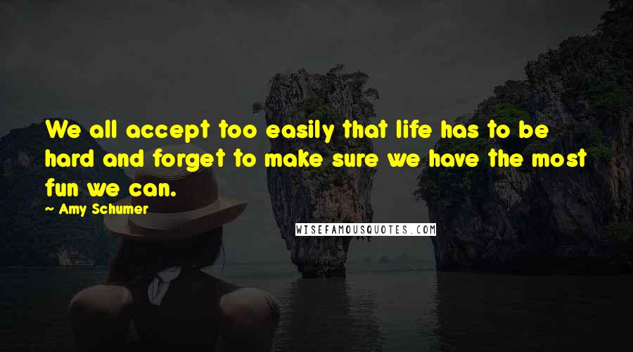 Amy Schumer Quotes: We all accept too easily that life has to be hard and forget to make sure we have the most fun we can.