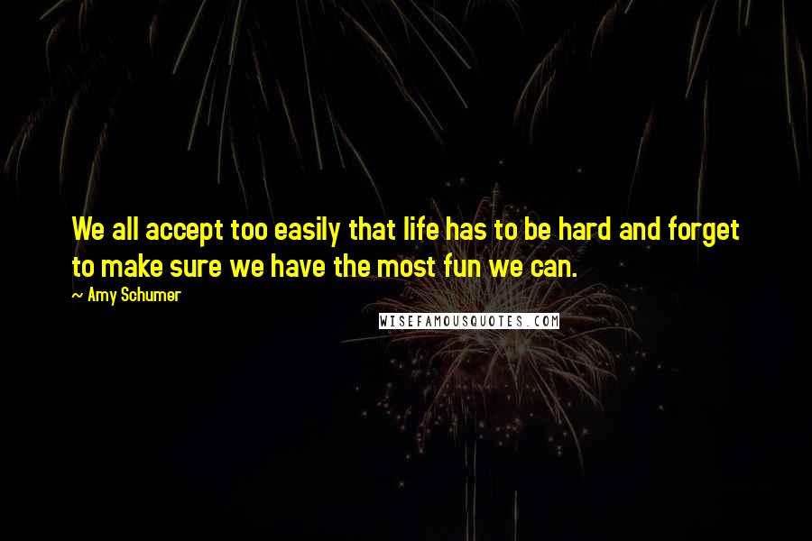 Amy Schumer Quotes: We all accept too easily that life has to be hard and forget to make sure we have the most fun we can.