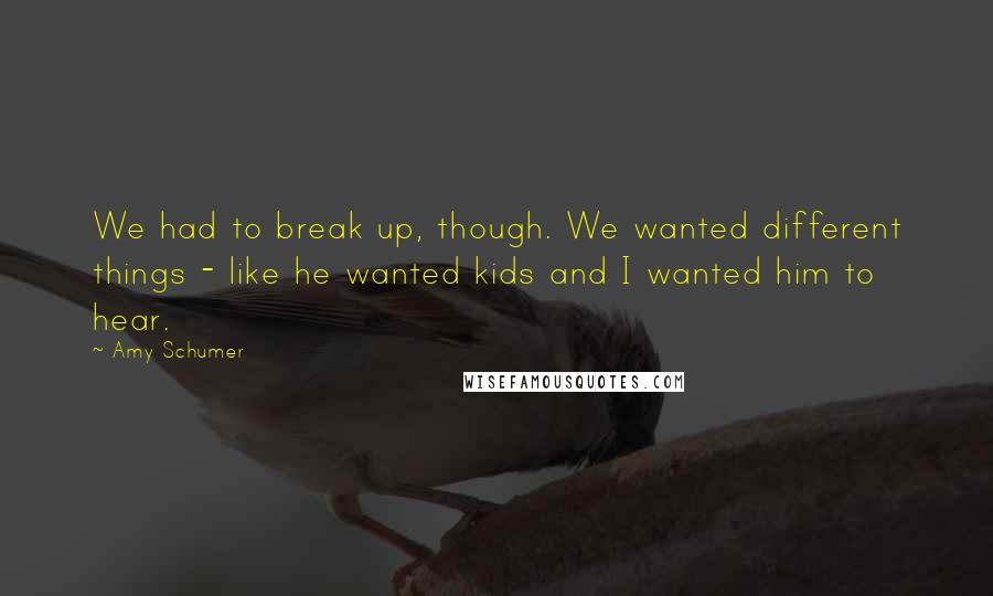 Amy Schumer Quotes: We had to break up, though. We wanted different things - like he wanted kids and I wanted him to hear.