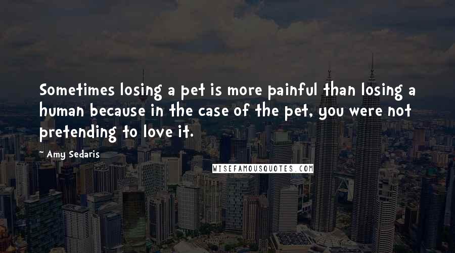 Amy Sedaris Quotes: Sometimes losing a pet is more painful than losing a human because in the case of the pet, you were not pretending to love it.