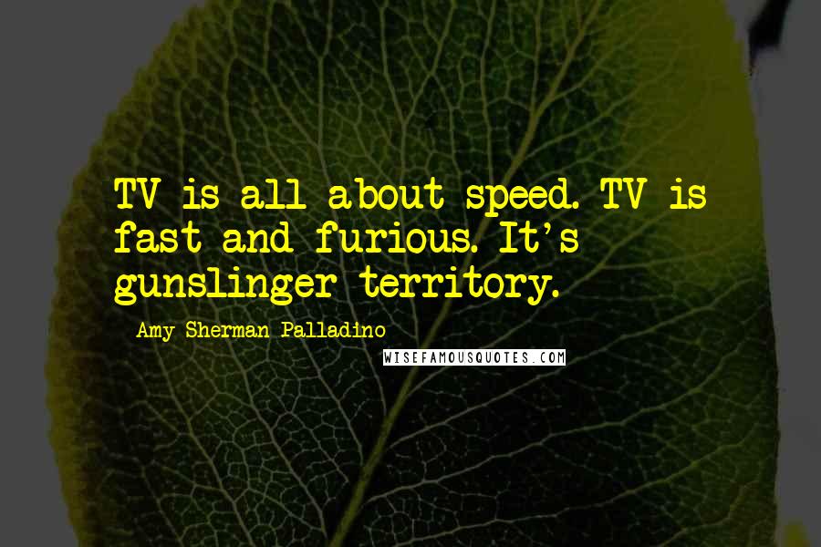 Amy Sherman-Palladino Quotes: TV is all about speed. TV is fast and furious. It's gunslinger territory.