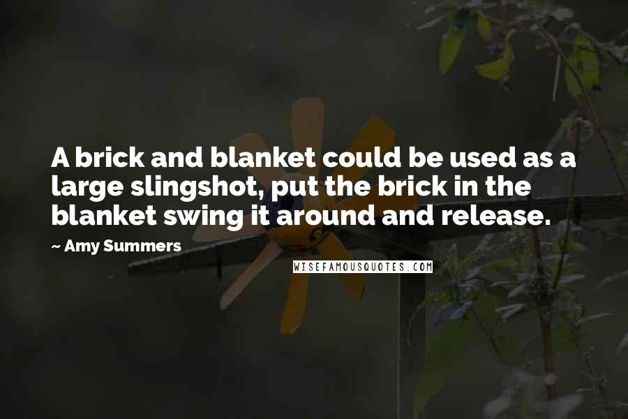 Amy Summers Quotes: A brick and blanket could be used as a large slingshot, put the brick in the blanket swing it around and release.