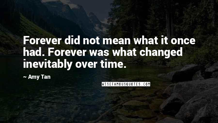 Amy Tan Quotes: Forever did not mean what it once had. Forever was what changed inevitably over time.