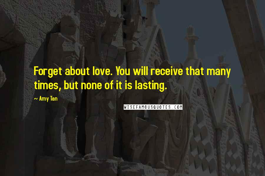 Amy Tan Quotes: Forget about love. You will receive that many times, but none of it is lasting.